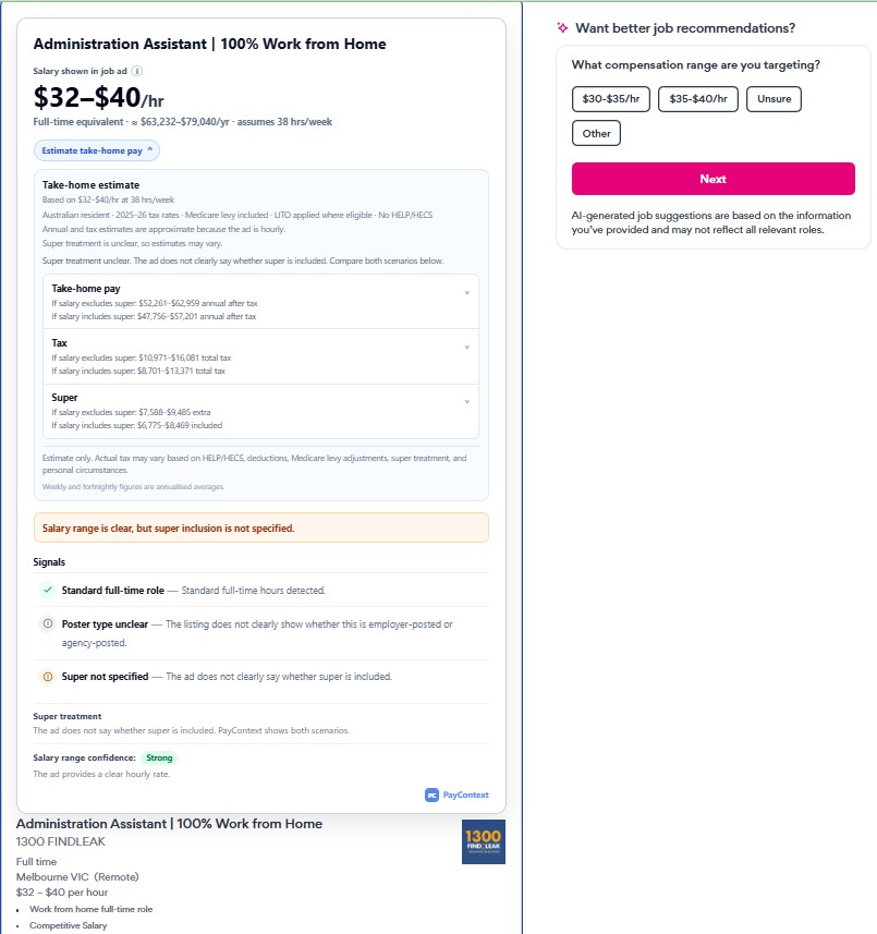 After comparison showing PayContext salary context on SEEK search results