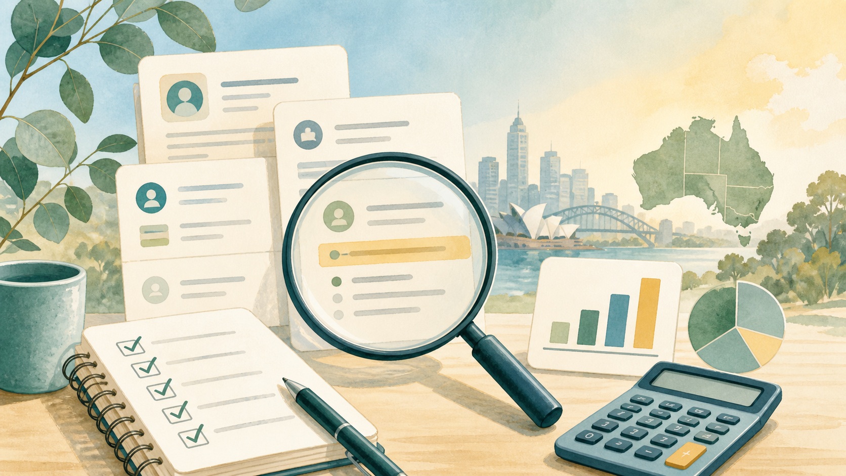 Illustration of salary clues, job ad analysis, and market comparison for Australian job search